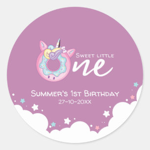 Purple Pink Baby Girl Sweet One 1st Birthday Donut Classic Round Sticker