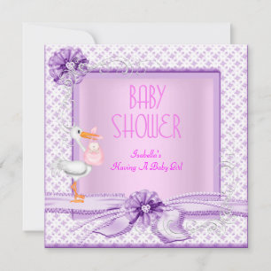 Purple Pink Baby Shower Girl Floral Invitation