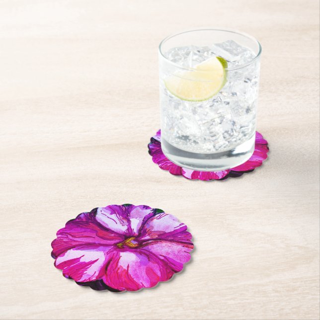 Purple Pink Balsam Flower Drink Paper Coaster (Insitu)