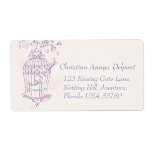 Purple pink bird cage wedding return address label
