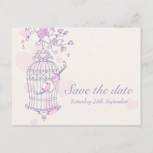 Purple pink bird cage wedding save the date card