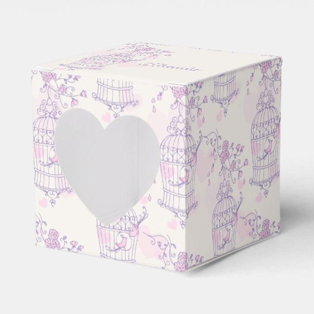 Purple pink bird thank you heart wedding favour bo box (Front Side)