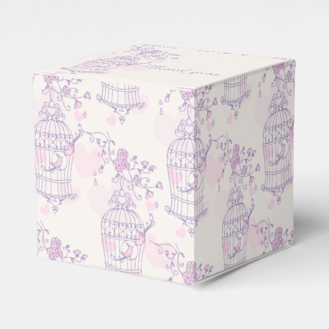 Purple pink bird thank you wedding favour box (Front Side)