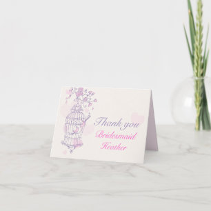 Purple pink bird wedding bridesmaid thank you card