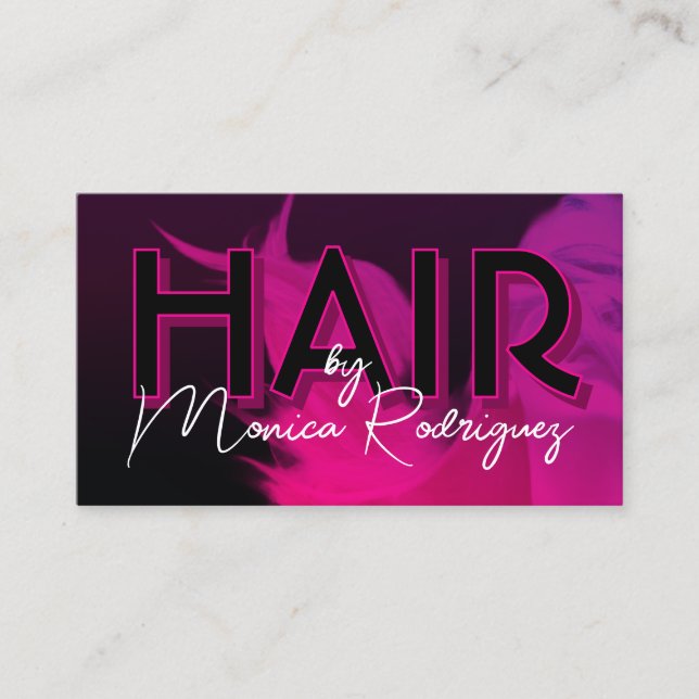 Purple pink black hair business card (Front)