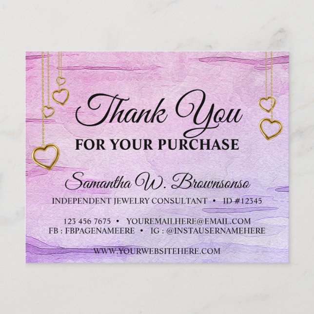Purple Pink Bling Wooden Textured Heart Thank You (Front)