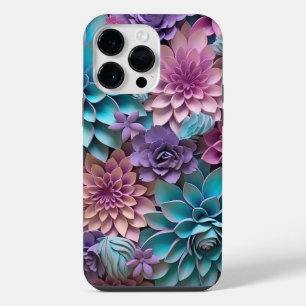 PURPLE PINK BLUE 3-D PAPER LOOK FLOWERS iPhone 14 PRO MAX CASE