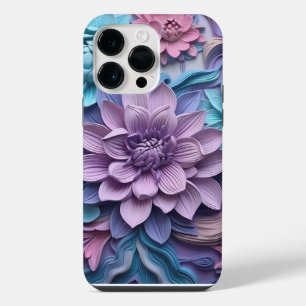 PURPLE PINK BLUE 3-D PAPER LOOK FLOWERS iPhone 14 PRO MAX CASE