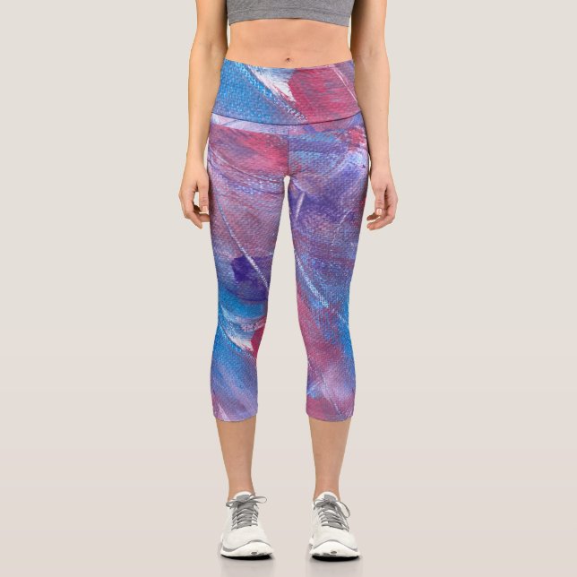 Purple Pink Blue Abstract High Waisted Capris (Front)