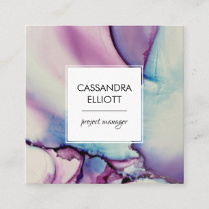 Purple, Pink & Blue Alcohol Ink Liquid Art Square Business Card