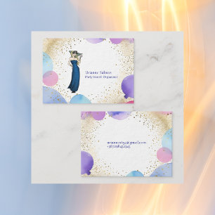 Purple Pink Blue Balloon Stylish Party Organiser  Business Card