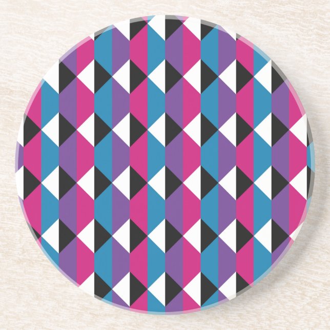 Purple, Pink, Blue, Black and White Diamond Coaster (Front)