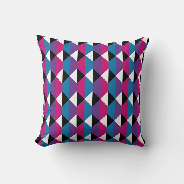 Purple, Pink, Blue, Black and White Diamond Cushion (Front)