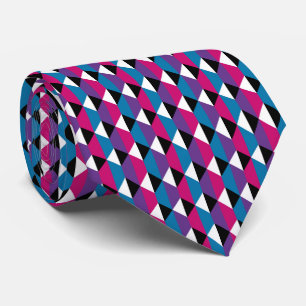 Purple, Pink, Blue, Black and White Diamond Tie
