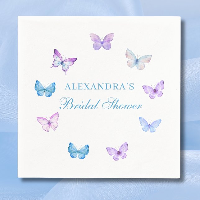Purple Pink Blue Butterfly Bridal Shower Napkin (Creator Uploaded)
