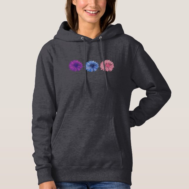 Purple, Pink & Blue Cornflower Trio Hoodie (Front)