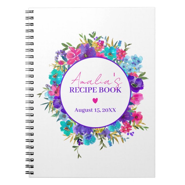 Purple Pink Blue Floral Recipe Book (Front)