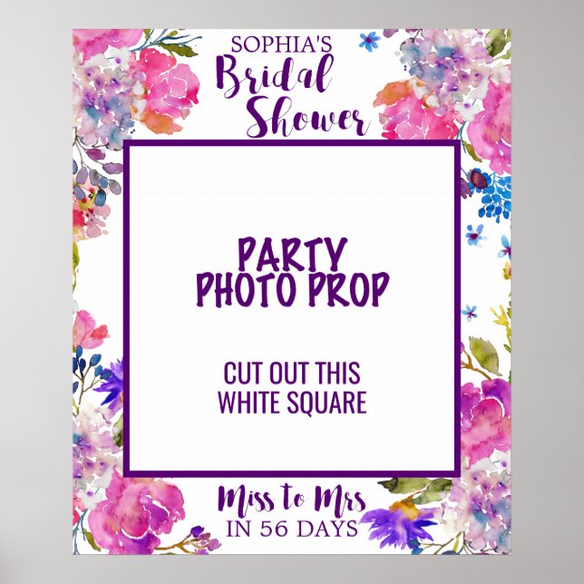Purple Pink & Blue Flower Bridal Shower Photo Prop Poster (Front)