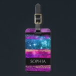 Purple Pink Blue Glitter Stars Brush Strokes Name Luggage Tag<br><div class="desc">Trendy Purple,  Gold,  Pink and Blue Glitter and Stars Brush Strokes on a black background. Add your Name,  message and contact info in white text. Makes a great gift for her. Version 2.</div>