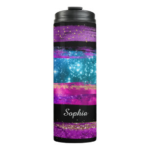 Purple Pink Blue Glitter Stars Brush Strokes Name Thermal Tumbler