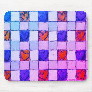 Purple pink blue heart gingham Mouse pad