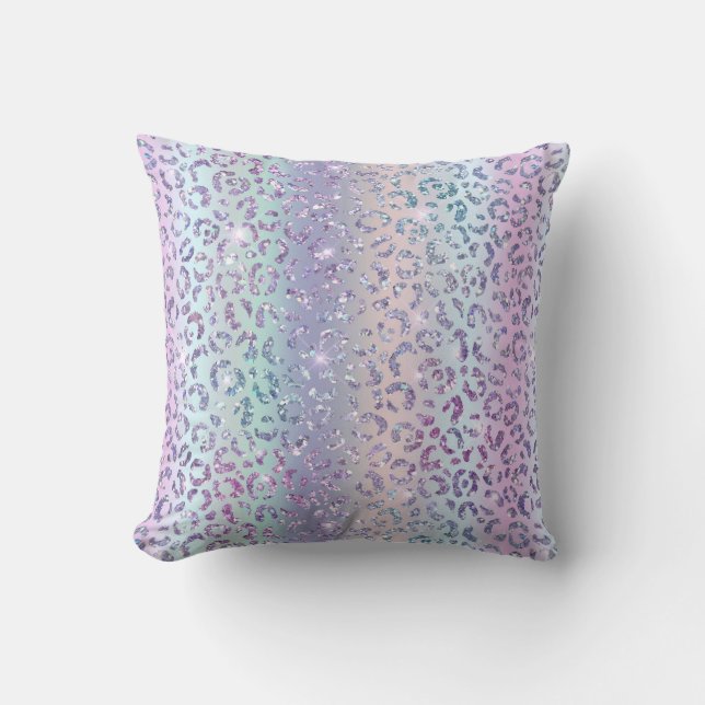Purple Pink Blue Leopard Ombre Sparkle   Cushion (Front)