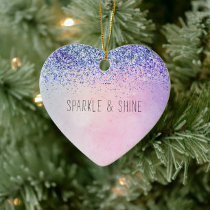 Purple Pink Blue Ombre Glitter Ceramic Ornament