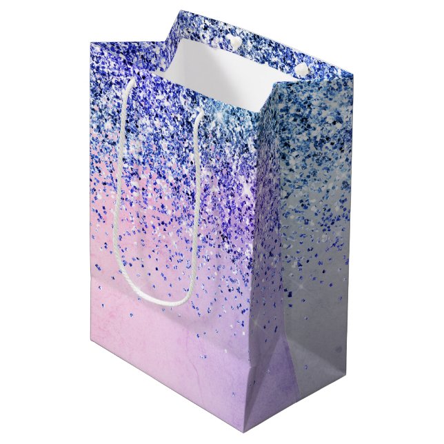Purple Pink Blue Ombre Glitter Medium Gift Bag (Front Angled)