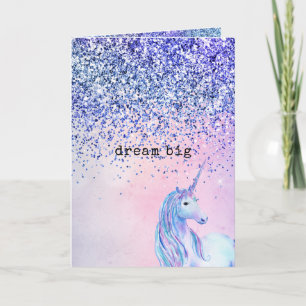 Purple Pink Blue Ombre Glitter Unicorn Card