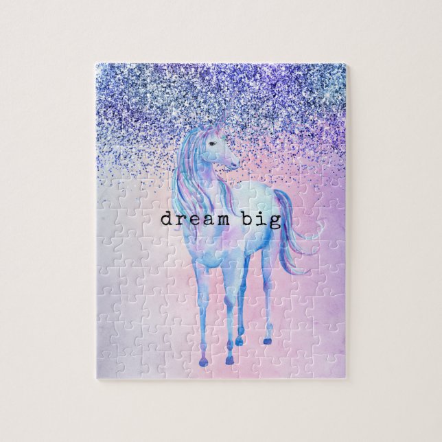 Purple Pink Blue Ombre Unicorn Glitter Jigsaw Puzzle (Vertical)