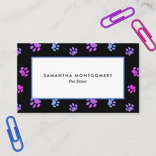 Purple Pink Blue Paw Print Professional Pet Sitter Business Card (Purple Pink Blue Paw Print Professional Pet Sitter Business Card)
