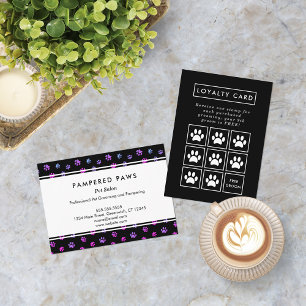 Purple Pink Blue Paw Prints Professional Pet Salon Loyalty Card