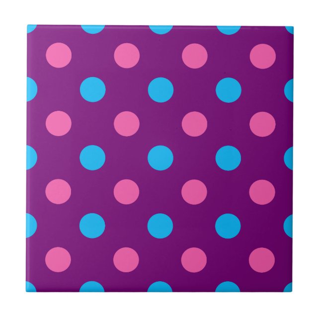 Purple Pink Blue Polka Dot Pattern Ceramic Tile (Front)