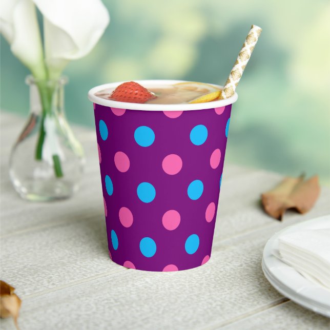 Purple Pink Blue Polka Dot Pattern Paper Cups (Insitu)