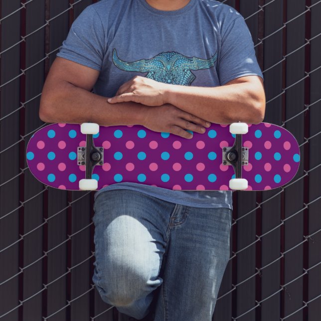Purple Pink Blue Polka Dot Pattern Skateboard (Outdoor 3)