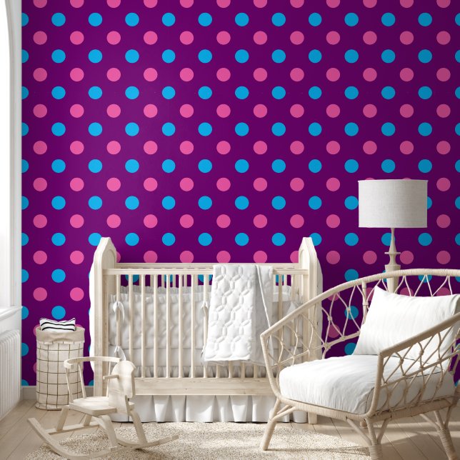 Purple Pink Blue Polka Dot Pattern Wallpaper (Kids)