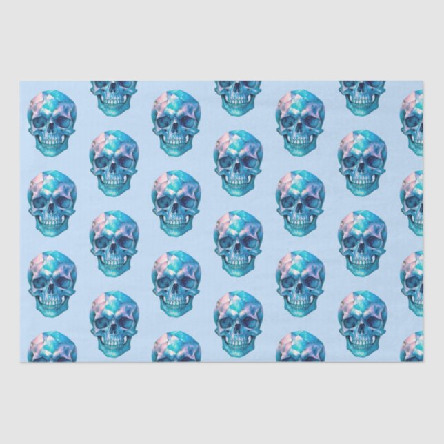 Purple Pink Blue Skull Light Blue Halloween Tissue Paper (Front)