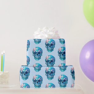 Purple Pink Blue Skull Light Blue Halloween Wrapping Paper