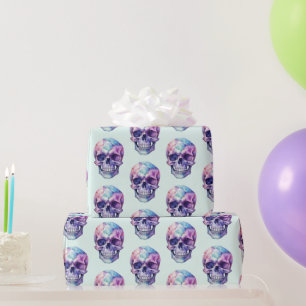 Purple Pink Blue Skull Light Green Halloween Wrapping Paper