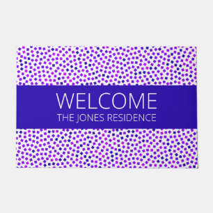 Purple Pink Blue Stipple Pattern Name Customised Doormat