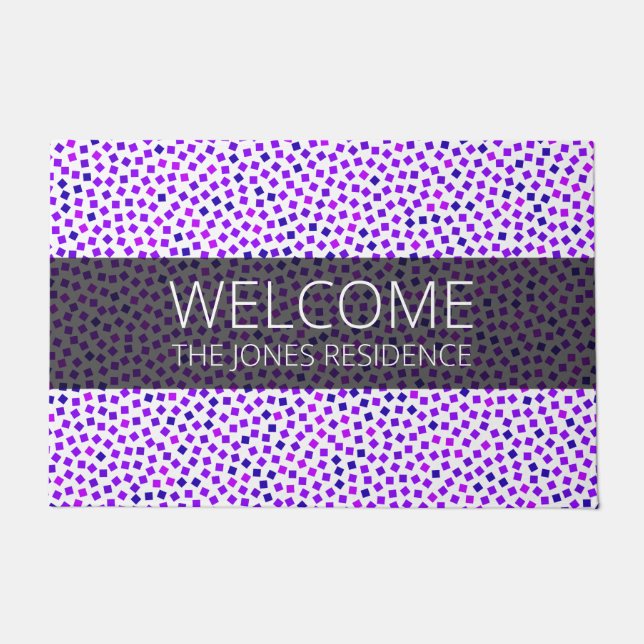 Purple Pink Blue Stipple Pattern Name Personalised Doormat (Front)