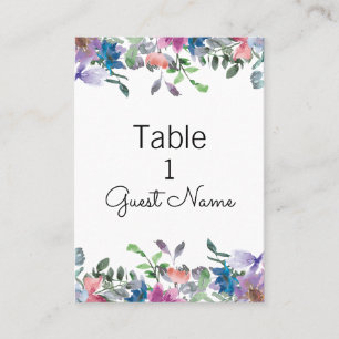 Purple Pink Blue Watercolor Floral Wedding Guest Place Card