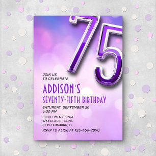 Purple Pink Bokeh 75th Birthday Invitation