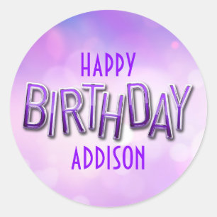 Purple Pink Bokeh Birthday Classic Round Sticker