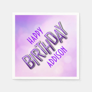Purple Pink Bokeh Birthday Napkin