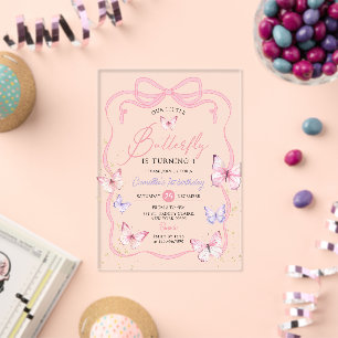 Purple Pink Bow Butterfly Girl Birthday Party Acrylic Invitations