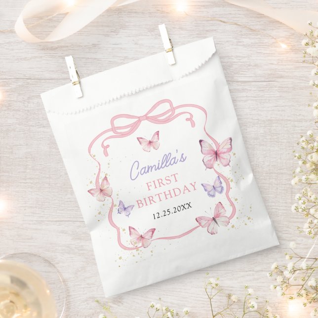 Purple Pink Bow Butterfly Girl Birthday Party Favour Bag (Clipped)