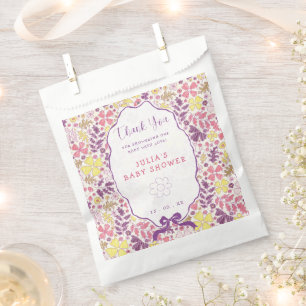 Purple Pink Bow Wildflowers Blooms Baby Shower Favour Bag