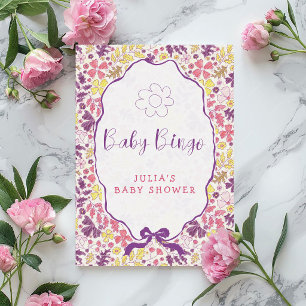 Purple Pink Bow Wildflowers Blooms Baby Shower Invitation