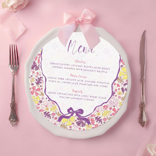 Purple Pink Bow Wildflowers Blooms Baby Shower Menu